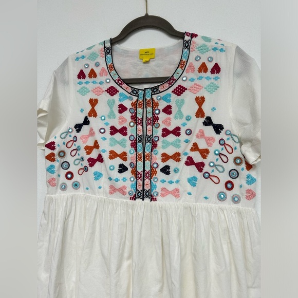 ROLLER RABBIT Sylvie Dress White Embroidered Cotton Boho Dress Size Small - Picture 5 of 8